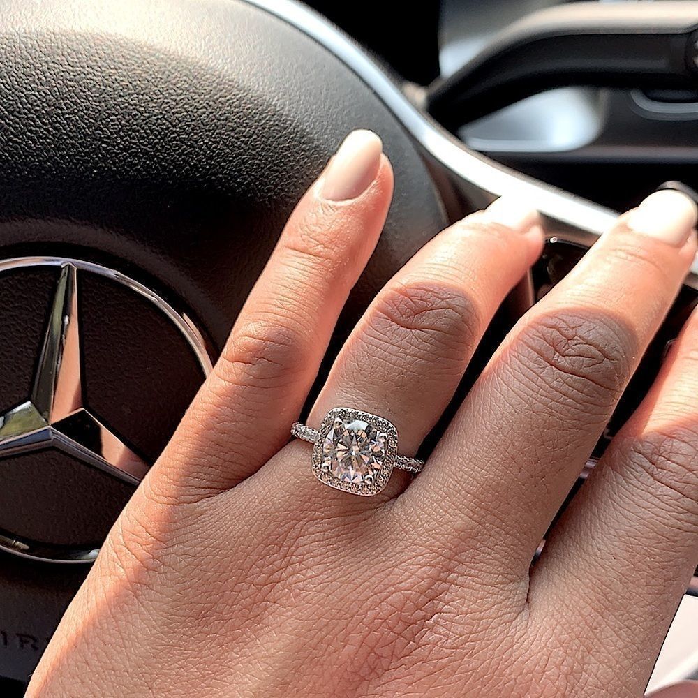 Round brilliant cut wedding ring set halo 2pcs set - Picture 16 of 16